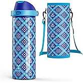 24 oz Insulated Water Bottle for Men: Meoky Stainless Steel Water Bottle with Holder and Shoulder Strap - Leak Proof, Cold for 24 Hours, Fits in Car Cup Holder, BPA-Free for Sports Travel, Blue Faith