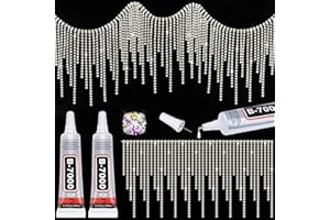 Tetutor Rhinestone Fringe with B7000 Glue, Sparkle Rhinestone Trim Rhinestone Fringe Belt Rhinestone Fringe Trim, Sliver Diamond Fringe Rhinestone Tassel Chain for Jeans Clothing DIY 0.6 Yard