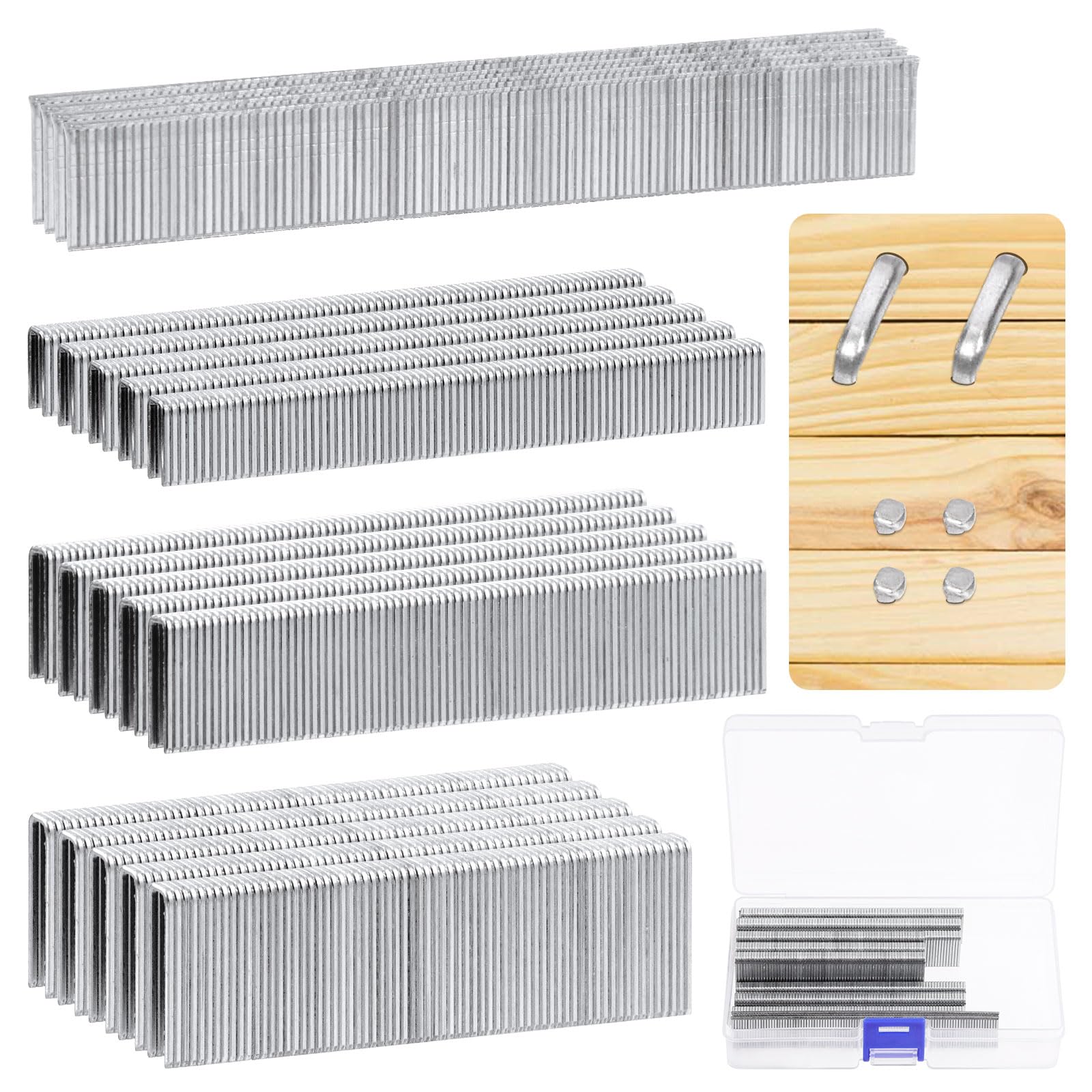 Tanstic 1608Pcs 18 Gauge 1/4" Narrow Crown Staples with Brad Nails Assortment Kit, 1/2", 3/4", 1" Heavy Duty Galvanized Finish Staples and 5/8" Brad Nails for Pneumatic Electric Stapler (Silver)