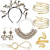 Kathfly 7 Pcs Halloween Medusa Snake Costume Set Medusa Headband Snake Choker Necklace Earrings Spiral Upper Arm Cuff Ring Hand Chain for Women Accessories