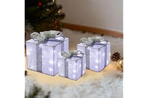 NAGHDIGBLE Christmas Decorations, 3-Piece Set, Box Ornaments with Bows, Illuminates Christmas Tree Skirts. Suitable for Indoor, Courtyard, and Outdoor Lawn Decorations.