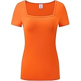 OThread & Co. Women's Short Sleeve T-Shirt Comfy Square Neck Shirts Basic Stretch Layer