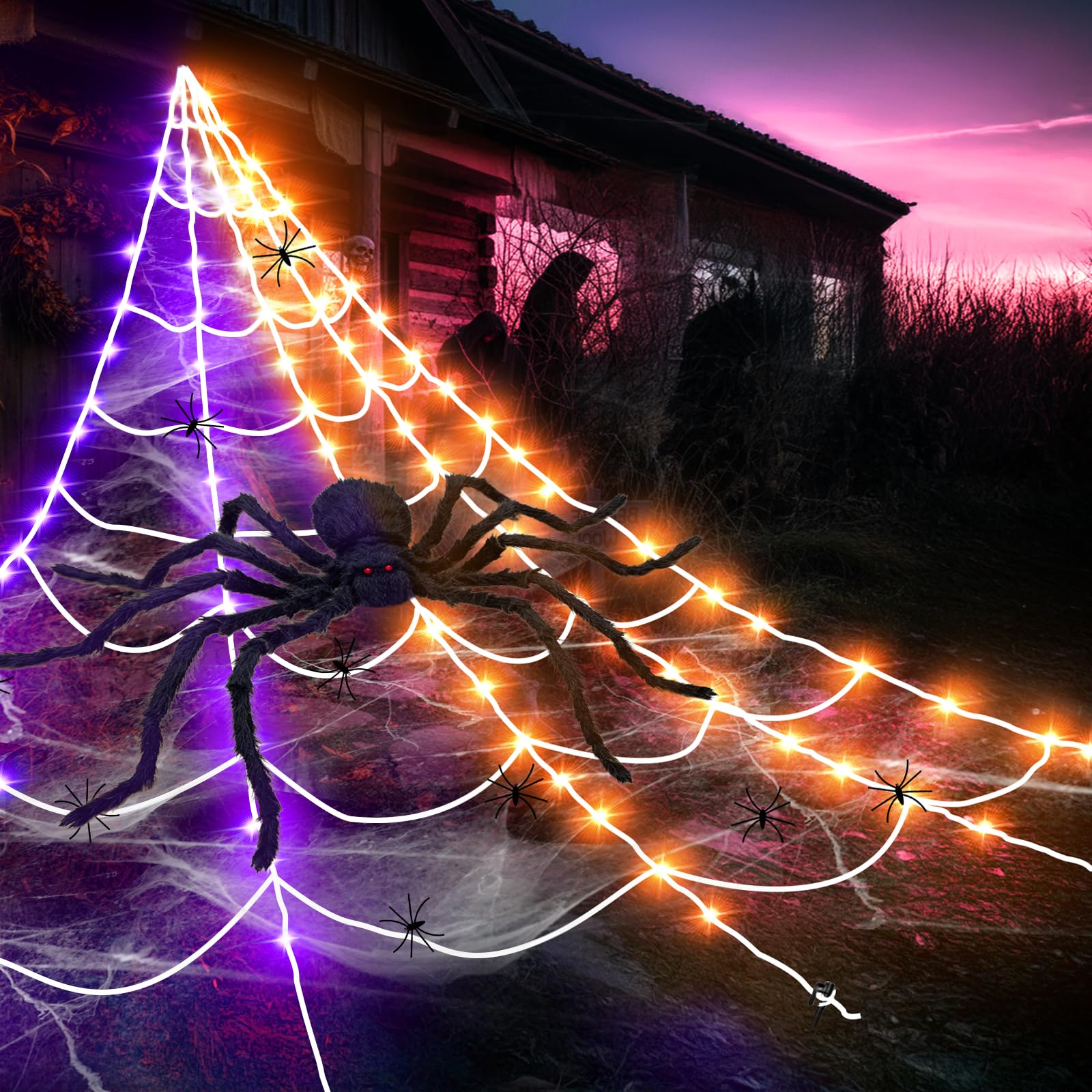 Eambrite Halloween Decorations Giant White Spider Web Fake Spiderweb Props for Indoor and Outdoor Halloween Decor Party Decoration (5m/16FT)