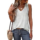 SweatyRocks Women's Striped Print Tank Top V Neck Sleeveless Casual Basic Loose Tee Shirts