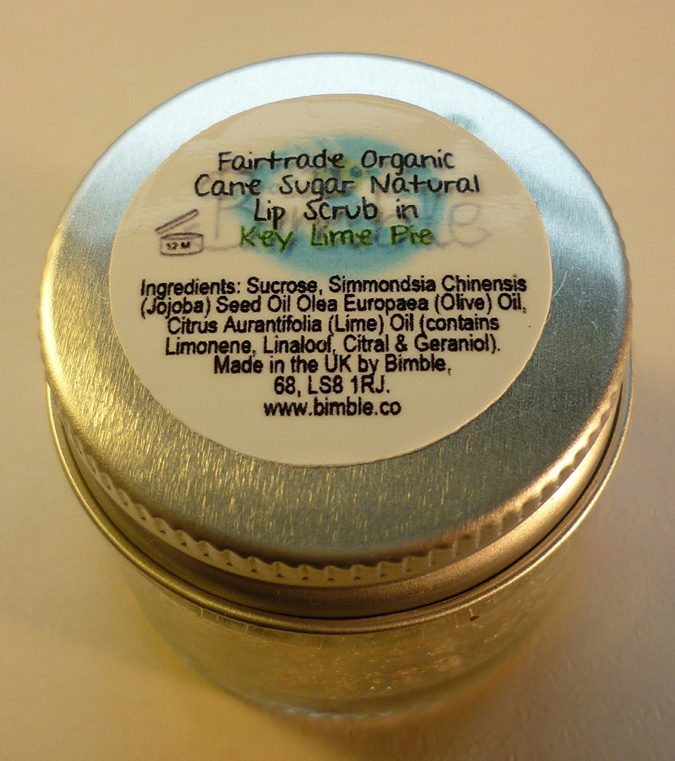 Bimble Organic Raw Cane Sugar Natural Lip Scrub 25g - Key Lime Pie Flavour