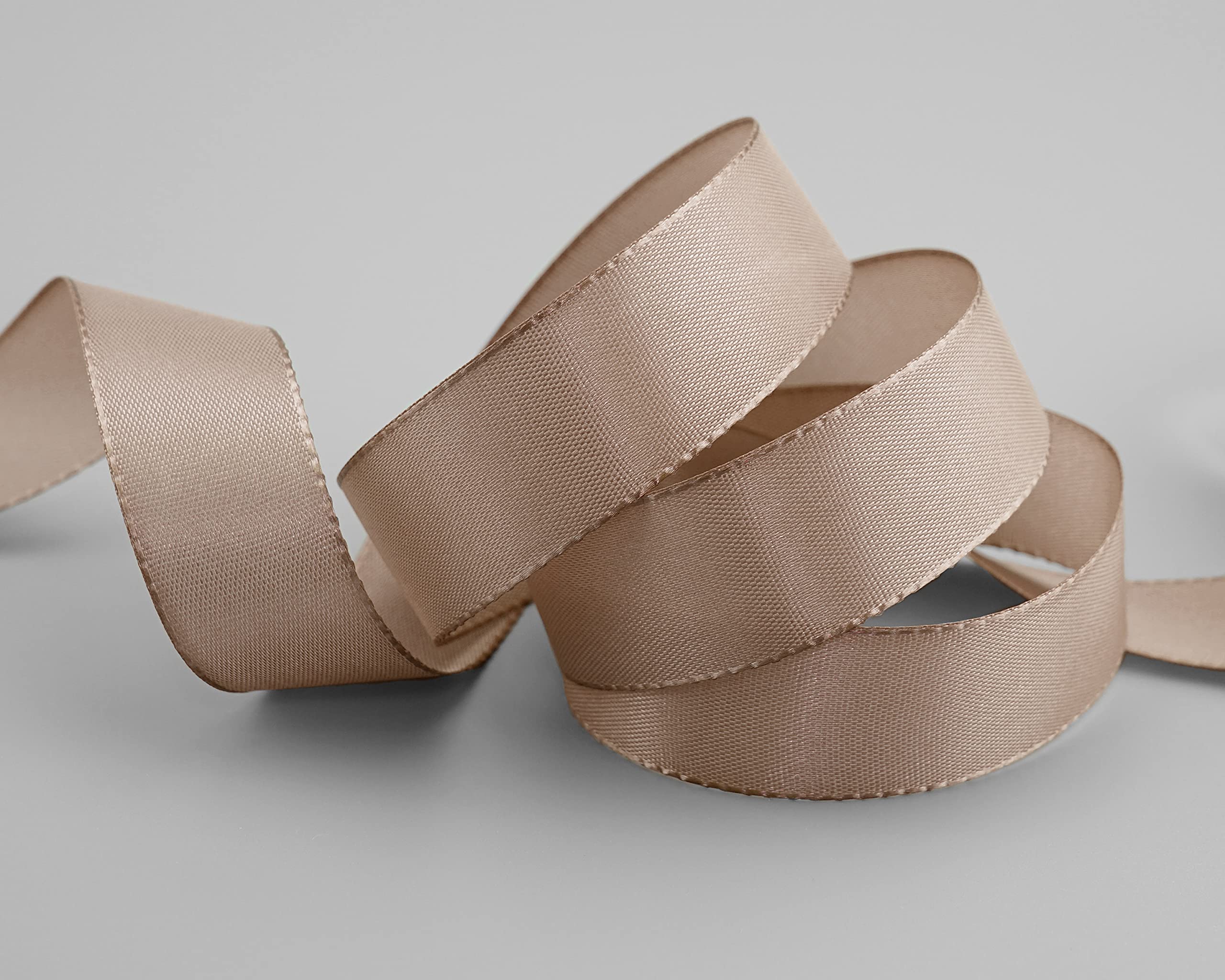 finemark 50 m x 25 mm Taupe Decorative Ribbon Gift Ribbon Fabric Ribbon Table Decoration Wedding Easter Ribbon Visco Taffeta Card Making Crafts