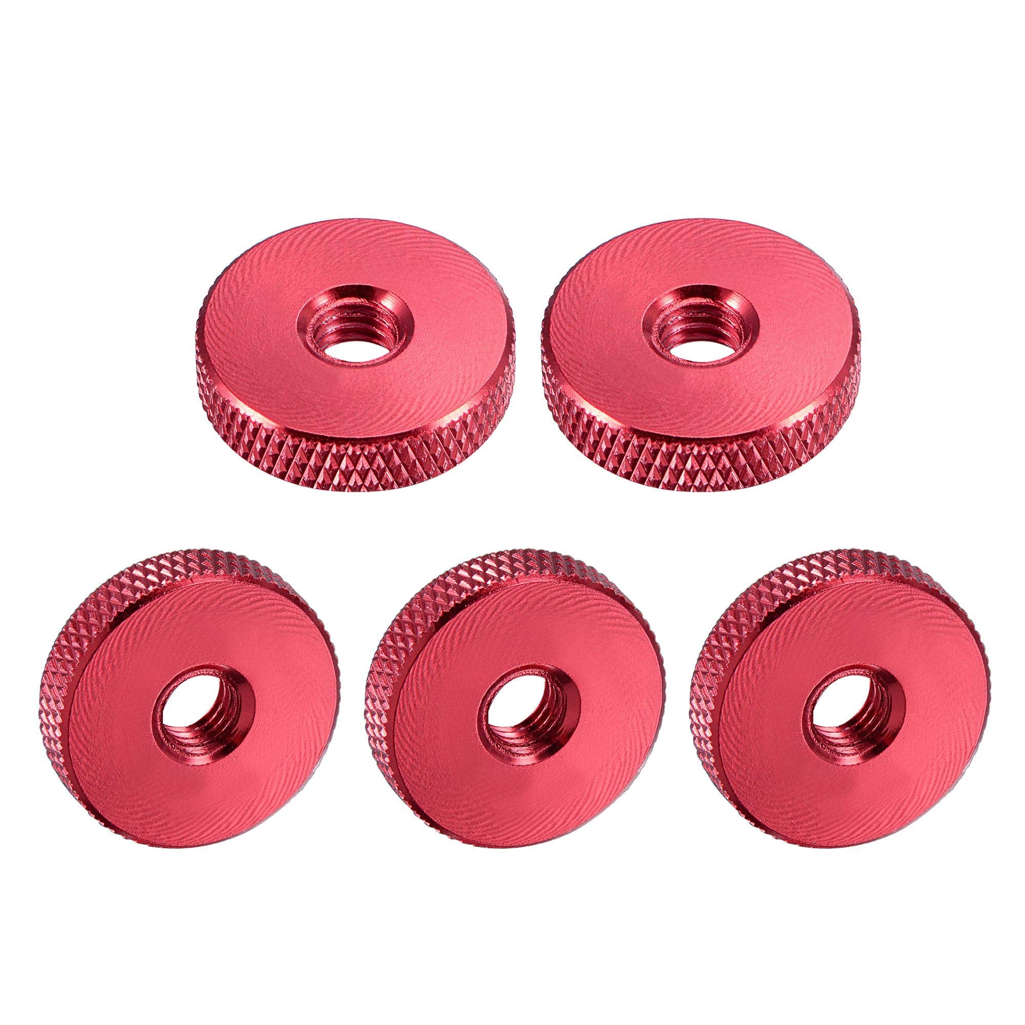 sourcing map Flat Knurled Nut - M6 x 20mm x 5mm Thumb Nuts Lock Adjusting Nuts Aluminum Alloy Red 5Pcs