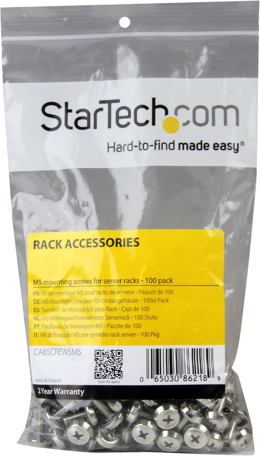 StarTech.com M5 x 12mm, Screws, 100 Pack, M5 Mounting Screws for Server Rack & Cabinet (CABSCREWSM5), Silver Mounting Screws - Image 4