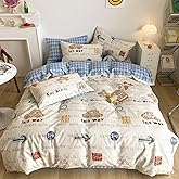 BlueBlue Cars Duvet Cover Set Queen 100% Cotton Bedding for Kids Boys Girls Teens Transportation Car Airplane Truck on Cream White 1 Cartoon Comforter Cover Full Zipper Ties 2 Pillowcases Queen