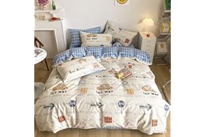 BlueBlue Cars Duvet Cover Set Queen 100% Cotton Bedding for Kids Boys Girls Teens Transportation Car Airplane Truck on Cream White 1 Cartoon Comforter Cover Full Zipper Ties 2 Pillowcases Queen