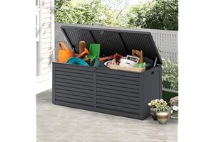 YOFE 130 Gallon Storage Deck Box,Waterproof Storage Cabinet, UV Resistant Lockable Plastic Storage Bench for Patio Cushions,Garden Tools (DarkGray)