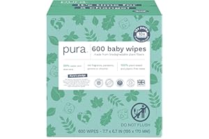 Pura Natural Sensitive Baby Wipes, 99% Water, Unscented & Hypoallergenic, Suitable for Sensitive & Eczema-prone Skin, Hypoallergenic, EWG Verified, 10 Pack of 60 Wet Wipes (600 Diaper Wipes) Bulk Buy