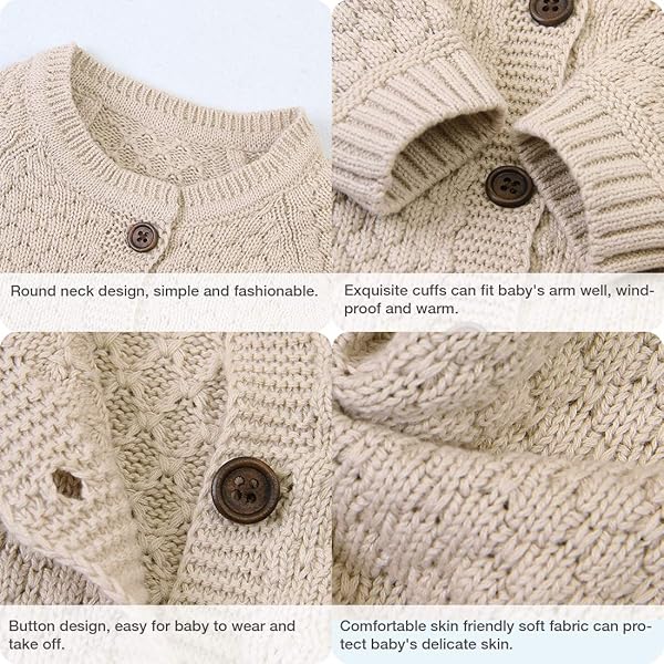 OLSCROM BABY NEWBORN KNITTED SWEATER ROMPER LONGSLEEVE OUTFIT COTTON JUMPSUIT WITH WARM HAT SET LIGHT CAMEL