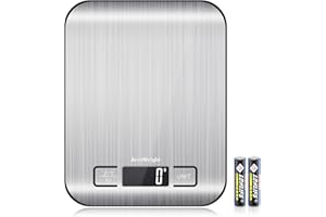 AccuWeight 211 Digital Kitchen Food Scale for Cooking Baking Coffee Scale 5000g by 1g with Tare and LCD Display Food Weight Scale, 8.11×6.42×1.18" Silvery