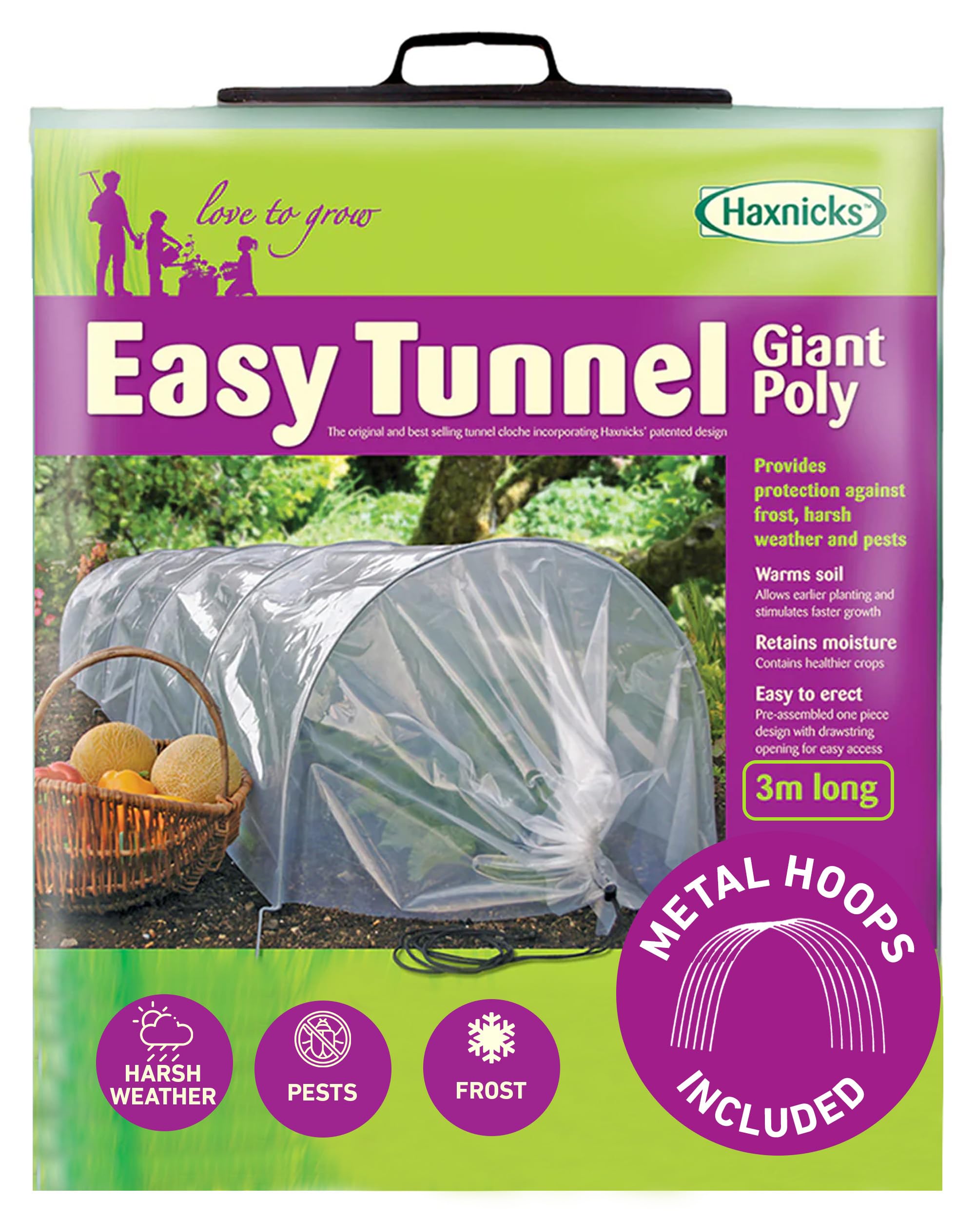 Haxnicks Giant Easy Tunnel Poly For Larger Plants | Ready To Use Fold Out Design Poly Garden Tunnel | Warms Soil Prior To Planting | Protect Tender Plants | 300 x 60 x 45 cm Gtun010101