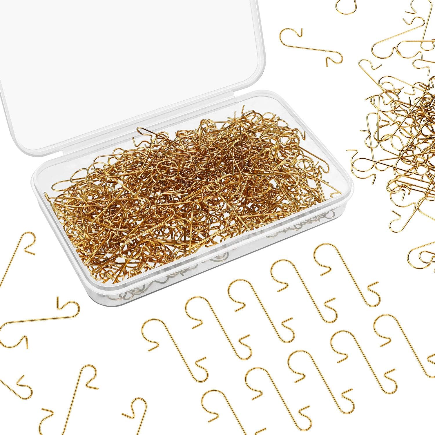 Ornament Hooks - WILLBOND 300 Pieces Christmas Ornament Hooks Christmas Tree Hanger Xmas Ornament Hooks with Storage Box for Christmas Tree Decoration (Gold)