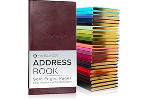 Gallery Leather Small Address Book with Alphabetical Tabs up to 403 Records, Leather Notebook Hardcover, Telephone and Address Books - 6x3.25", Pocket Address, Acadia Burgundy
