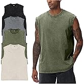 Yimoon Sleeveless Shirts for Men Workout Tank Tops Cotton Acid Wash Muscle Shirts Baggy Gym Tees