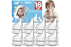 RBUGR 16 Pack Replacement Silicone Spout Compatible with NUK Active and Learner Cups, 100% Silicone Sippy Nipples for 6m+, Sippy Cup Nipple for NUK Learner Cup