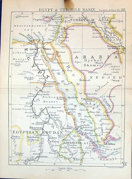 Amazon Bartholomewの地図の16のエジプトナイル盆地のエジプトアラビアの紅海アーデンabyssiniaカイロ アートフレーム ポスター オンライン通販