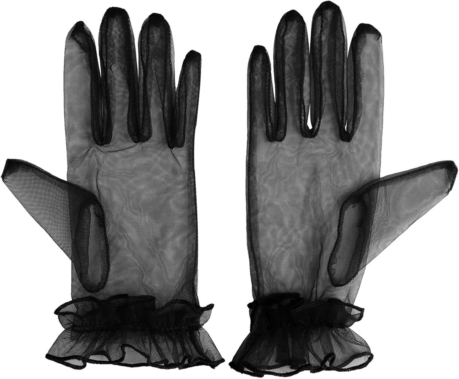 iixpin 1 Pair Women Short Lace Ruffle Gloves Tulle Mesh Semi Sheer