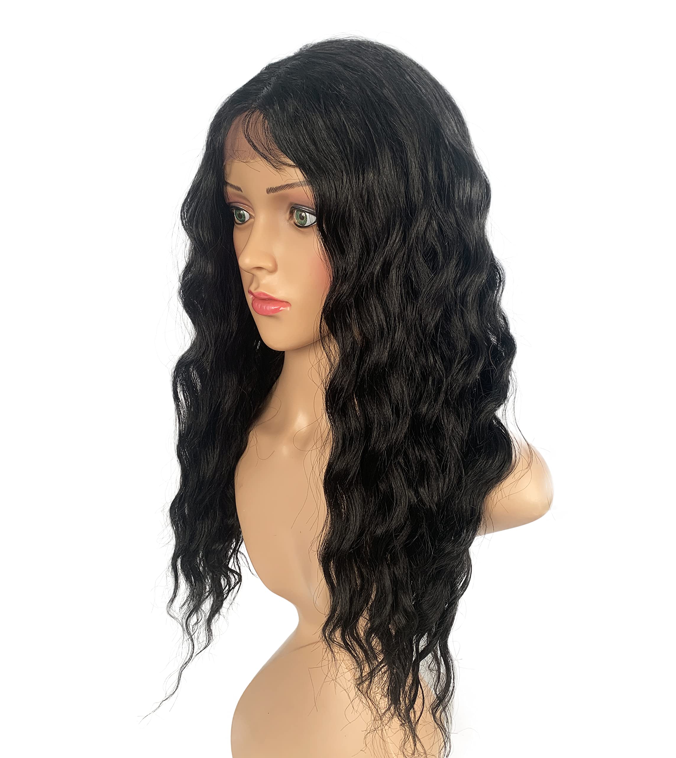 SLEEK 25‘’ Lace Front Wigs Synthetic and Human hair Mixed Wig Blended Wig Loose Wave Wig Centre Parting Wigs For Women 200g-1B