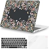 iCasso Compatible with MacBook Air 13 inch Case 2026 2025-2022 Release M4 A3240 M3 A3113 M2 A2681,Sturdy Protective Garden Flowers Hard Shell+Keyboard Cover+Screen Film for Mac Air 13.6",Black