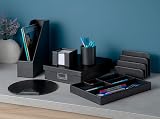 Osco Faux Leather Pen Pot Desk Organizer Black 7.5cm W x 10.5cm H x 8.5cm Dia view 8