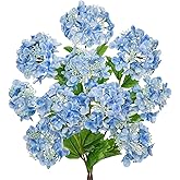 Real Touch Hydrangea Artificial Flowers 19” Tall Artificial Hydrangea Flowers Double-Headed Faux Hydrangeas, Blue Hydrangeas, Realistic Silk Hydrangea for Home Decor Weddings Arrangements-5 Branches