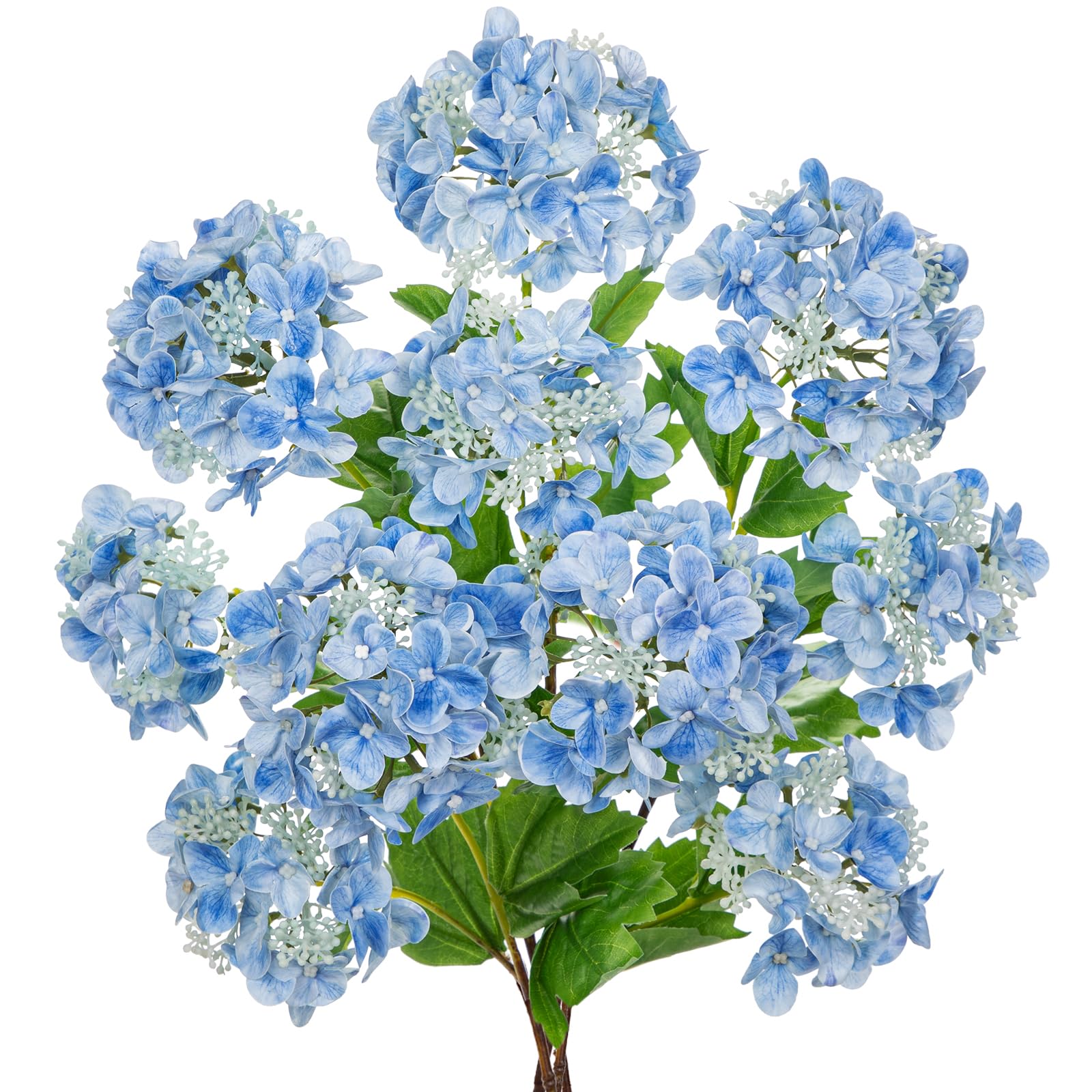 Photo 1 of Real Touch Hydrangea Artificial Flowers 19” Tall Artificial Hydrangea Flowers Double-Headed Faux Hydrangeas, Blue Hydrangeas, Realistic Silk Hydrangea for Home Decor Weddings Arrangements-5 Branches