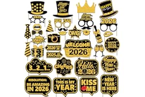 Biswiter 36 Pcs New Years Photo Booth Props, New Years Eve Photo Props 2026, Happy New Year Decorations 2026, New Year Photo Booth Props 2026, New Years Eve Party Supplies