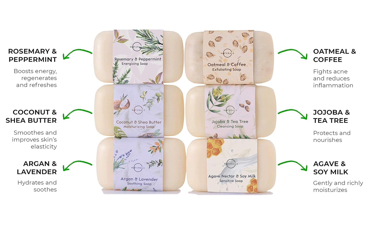 O Naturals 6 Piece Moisturizing Body Wash Bar Soap Collection. Hand Soap, Acne Soap 100% Natural Organic Ingredients & Therapeutic Essential Oils. Vegan Gift Set Triple Milled Women & Men 4oz Each : Beauty