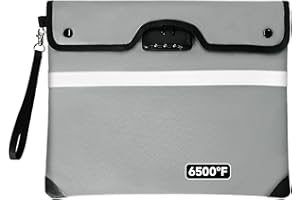 LOOROW Upgraded 6500°F Fireproof Document Bag with Lock | Waterproof 9-Layer Heat Insulated Material | Dual-Liner Card Slot Money Bag with Zipper/Reflective Strip for Passport，Important Paper，Cash(15 x 12In)