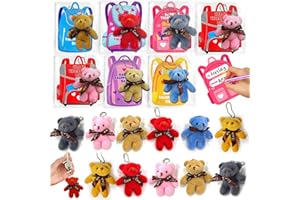 AMENON 24 Pack Prefilled Bear Stuffed Toys with 7 Colors Plush Animals Keychain Toys Decoration Valentines Cards for Kids Valentines Day Classroom Gifts Exchange Prizes Party Favor
