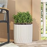 Christopher Knight Home Jorine Cast Stone Planter, Lightweight Concrete Plant Pot, Geometric Design Garden Urn, Round Flower 