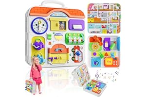 BQU Montessori Toys for 1-2 Year Old Girl Boy Gifts, 15-in-1 Musical Busy Board, Birthday Gift for 1 Year Old Boy Girl, Educational Toddler Toy Age 1-2