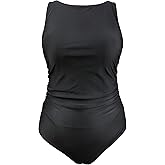 Hilor Black Underwire Bathing Suits for Women Flattering High Neck One Piece Swimsuit Tummy Control Swimwear 10