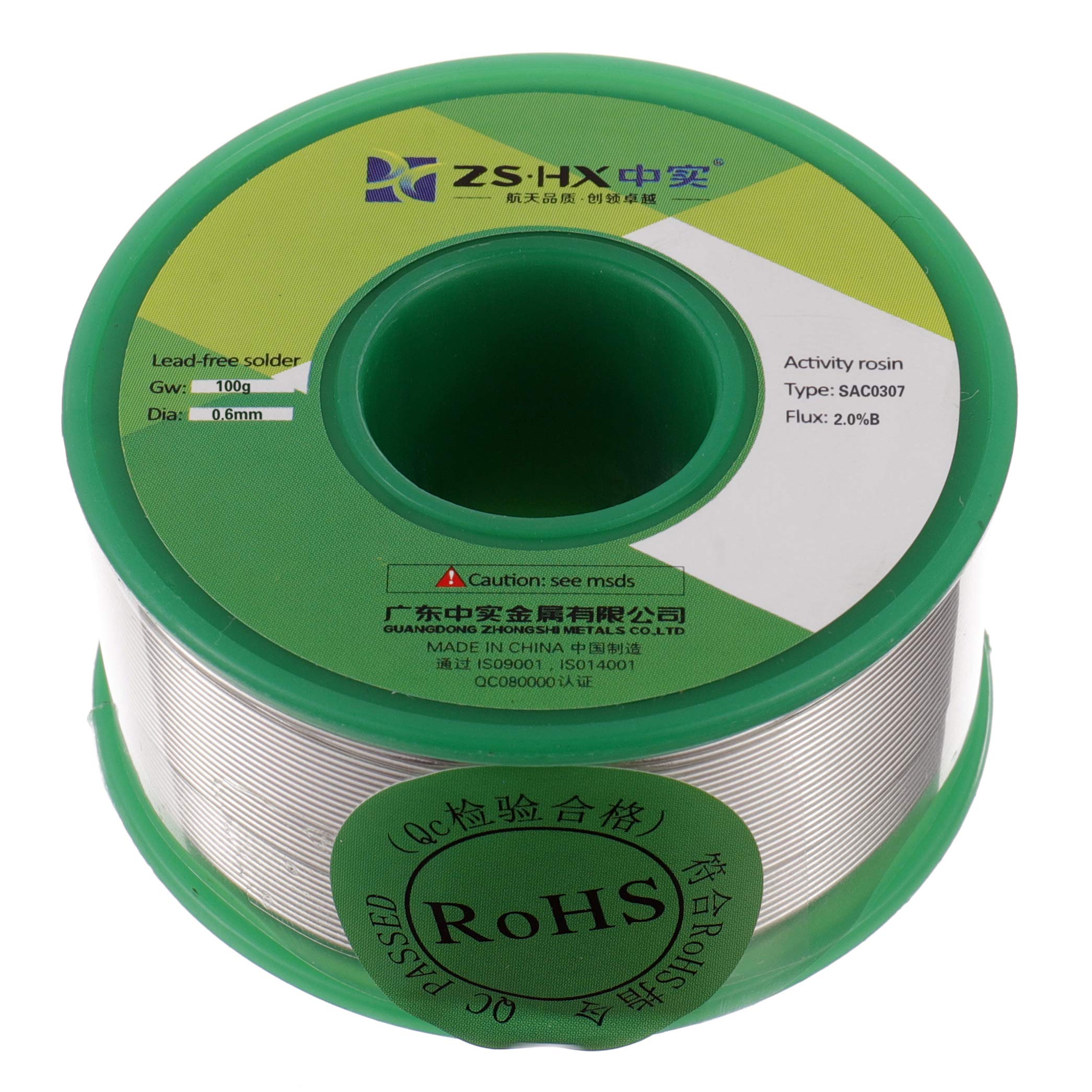 ZSHX Lead Free Solder Wire Sn99 Ag0.3 Cu0.7 Rosin core Solder Wire for Electrical Soldering (0.6mm 100g)