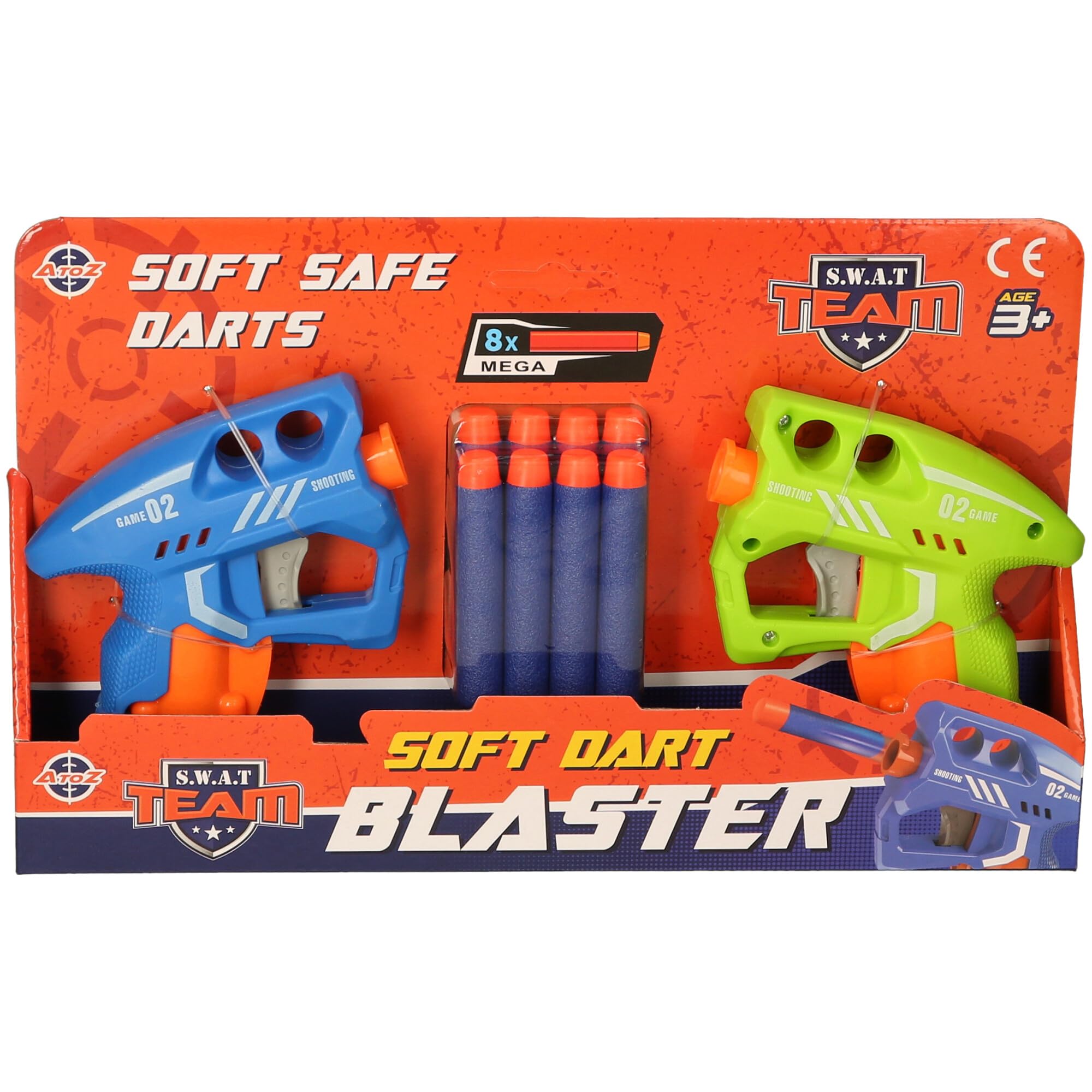 SWAT Team Soft Dart Blaster Set, 2 Toy Guns with 8 Foam Darts, Blue and Green, Age 3+