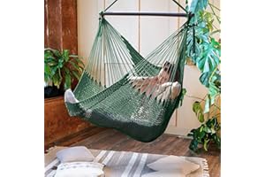 Bathonly Large Hammock Chair with Spreader Bar, Caribbean Hammock Swing Chair, XL Hammock Chair Outdoor Indoor, 330 LBS Weight Capacity, Green