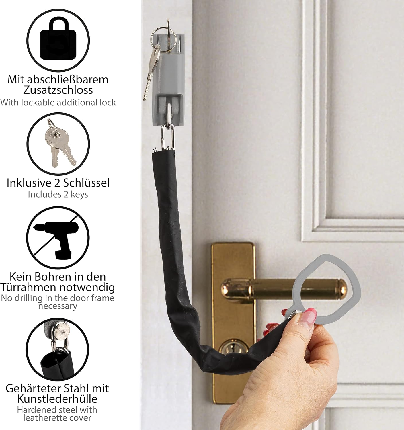 ONVAYA® door handle chain with scratch protection, Brown, 1 pièce - Image 4
