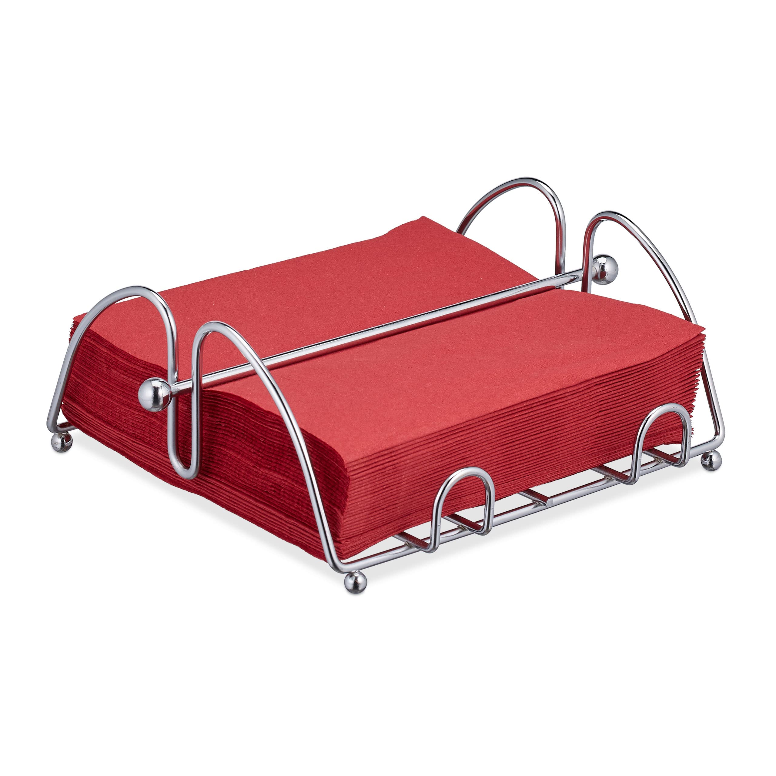 Relaxdays Napkin Holder with Weighted Bar, For 33x33 cm Napkins, Kitchen & Restaurant Serviette Dispenser, Metal, Silver