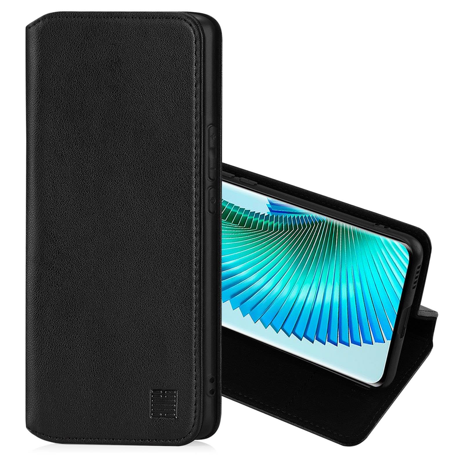 32nd Classic Series 2.0 - Real Leather Book Wallet Flip Case Cover For Honor Magic 6 Lite, With RFID Blocking Card Slot, Magnetic Closure and Built In Stand - Black