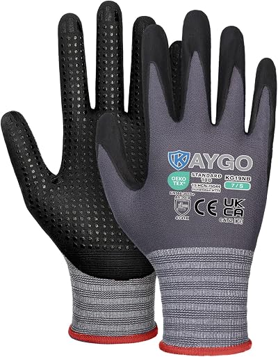 KAYGO Work Gloves Grip Dots KG19N MicroFoam Nitrile Coated 3 Pairs Grey S