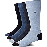 Tommy Hilfiger Mens Dress Socks - 4 Pack Lightweight Cotton Blend Everyday Crew Work Socks for Men for Casual & Formal Wear