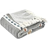 Lush Decor Herringbone Stripe Woven Tassel Yarn Dyed Cotton Throw Blanket 50" W x 60" L Black & Multi - Striped Throw Blankets - Black Couch Blanket