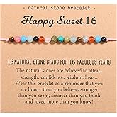 Korotho Natural Crystal Milestone Birthday Bracelet Gifts for Girls Women, Happy Birthday Adjustable Bracelets Present Christmas Gift for Daughter Granddaughter Niece Sister Friends Mom Auntie