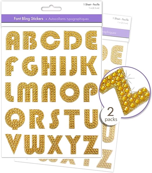 amazoncom prim 2 pks fancy alphabet stickers gold diamond gems 1 inch