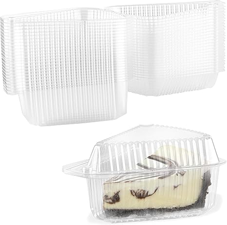 Amazon Com Cake Slice Container Clear Cake Cheesecake Pie Slice Containers With Medium Dome Lid Disposable Hinged Pack Of 50 Kitchen Dining