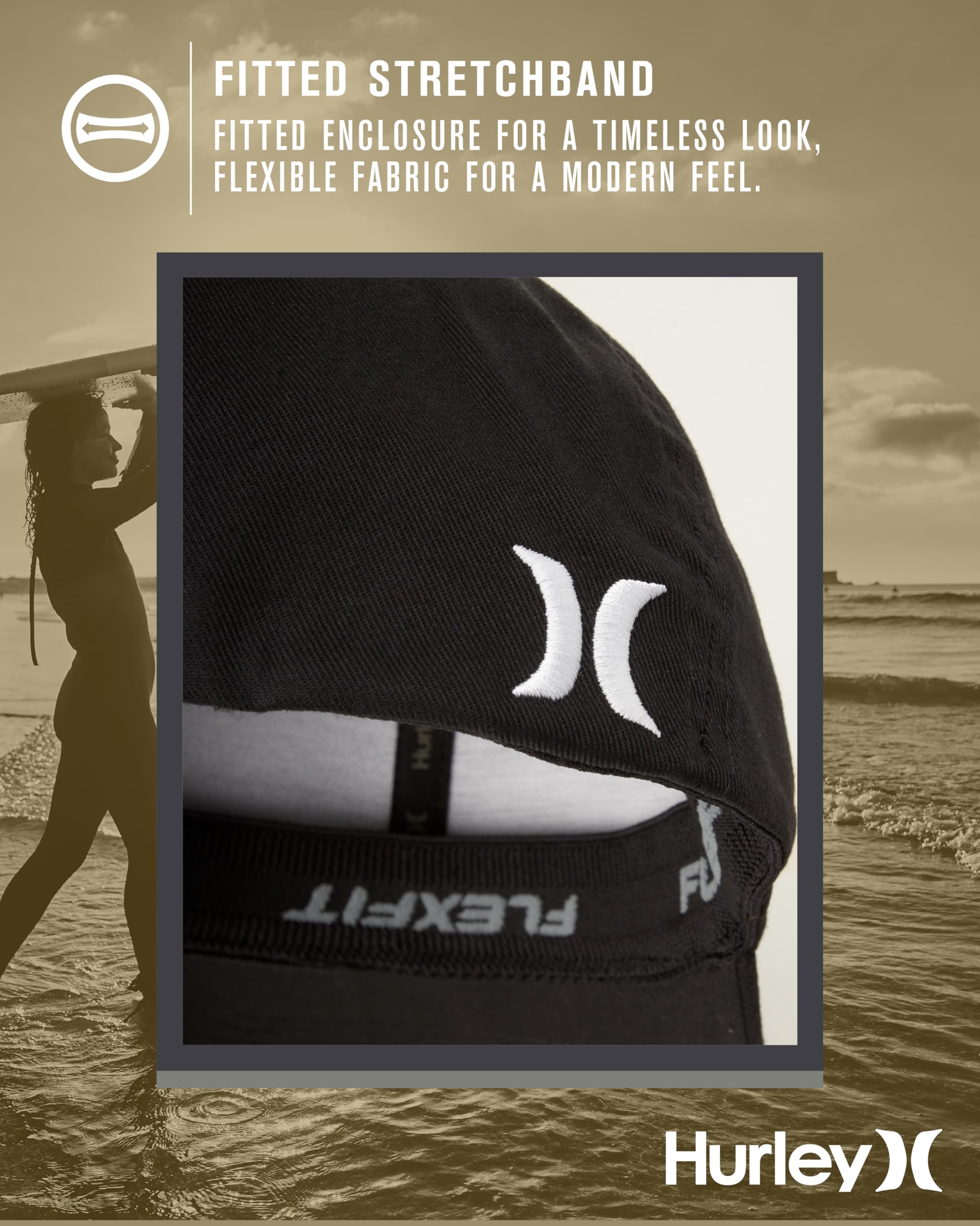 Hurley Men's Baseball Cap - Flexfit Curve Bill Fitted Trucker Hat for Men (S-XL)